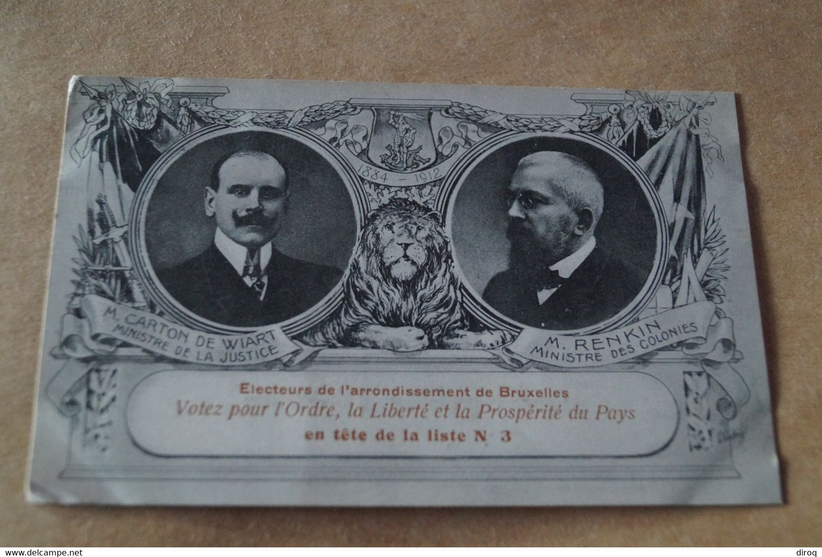 Liste N° 3,Bruxelles élections 1912 ,Superbe Ancienne Carte Publicitaire,originale Pour Collection - Politieke En Militaire Mannen