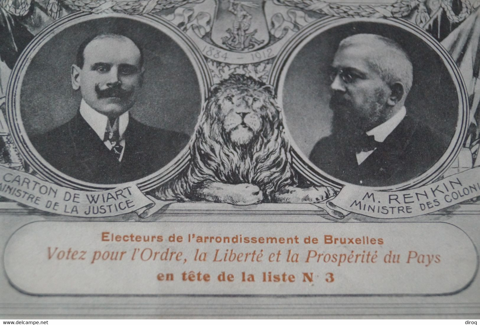 Liste N° 3,Bruxelles élections 1912 ,Superbe Ancienne Carte Publicitaire,originale Pour Collection - Hommes Politiques & Militaires