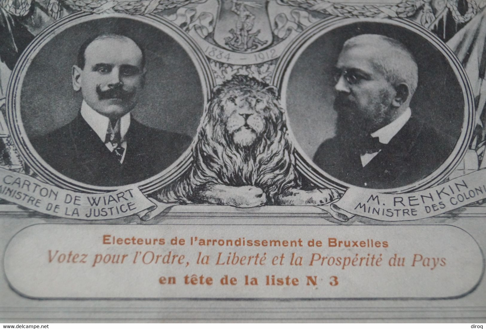 Liste N° 3,Bruxelles élections 1912 ,Superbe Ancienne Carte Publicitaire,originale Pour Collection - Politieke En Militaire Mannen