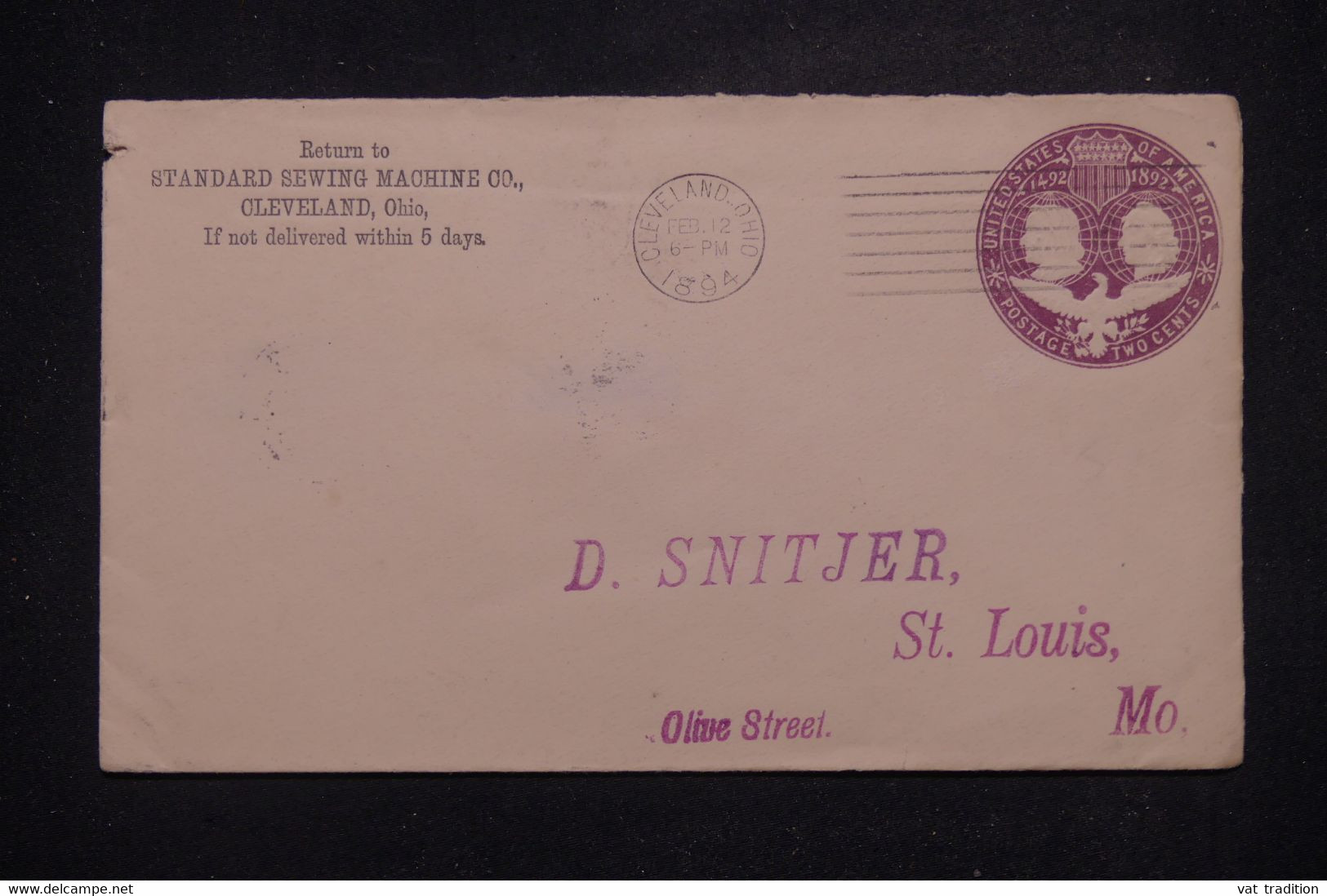 ETATS UNIS - Entier Commerciale De Cleveland Pour St Louis En 1894  - L 140522 - ...-1900