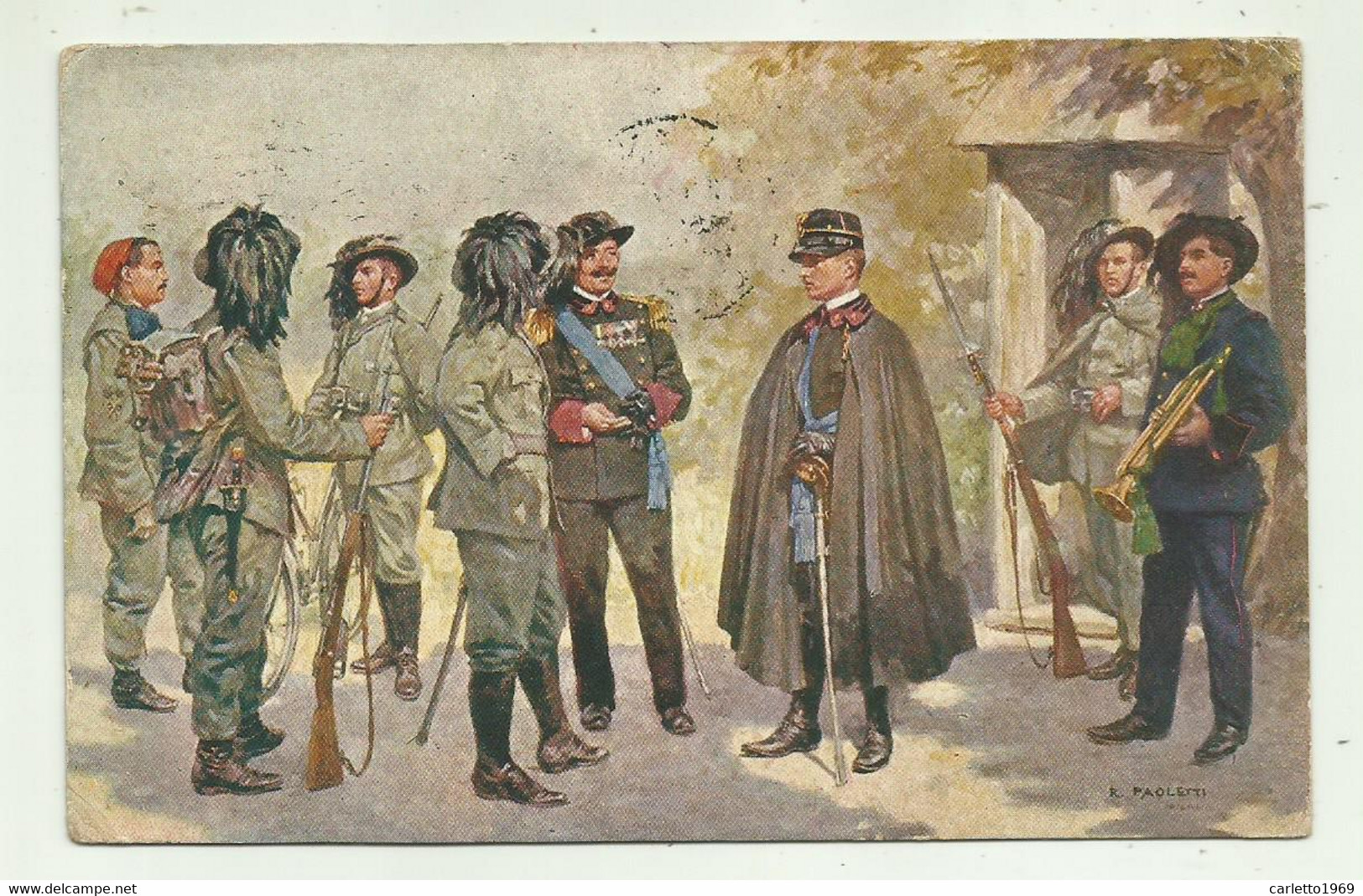 BERSAGLIERI ILLUSTRATA PAOLETTI - RETRO PRO CROCE ROSSA  - VIAGGIATA  FP - Regiments