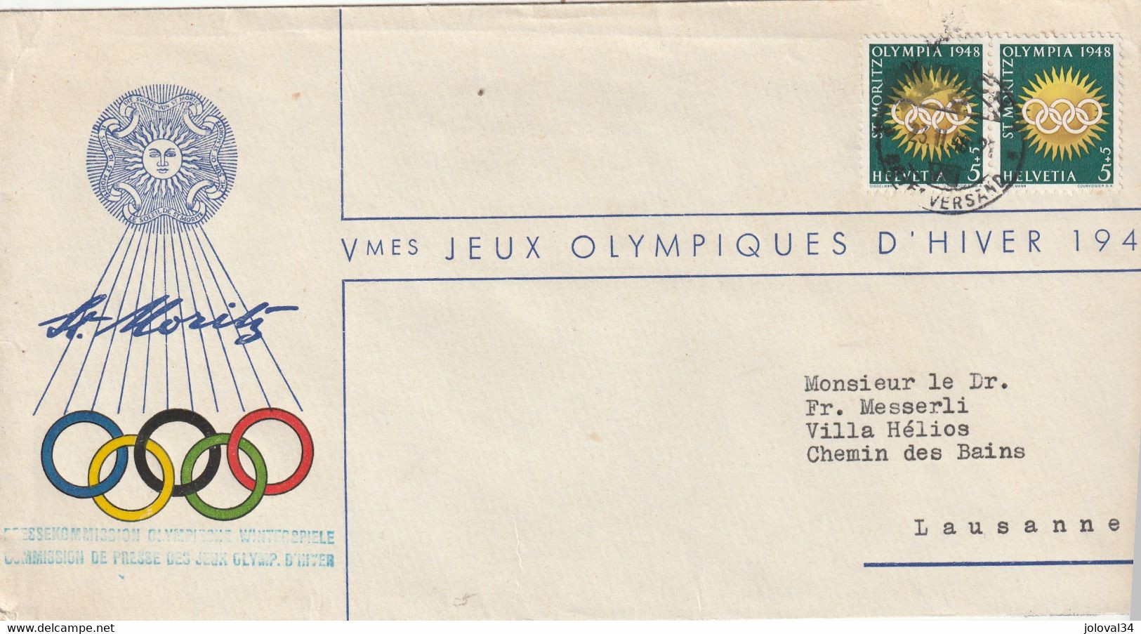 Lettre Entête Commission Presse Vè Jeux Olympiques Hiver ST MORITZ 23/2/1948 Pour Messerli Lausanne Suisse - Winter 1948: St. Moritz