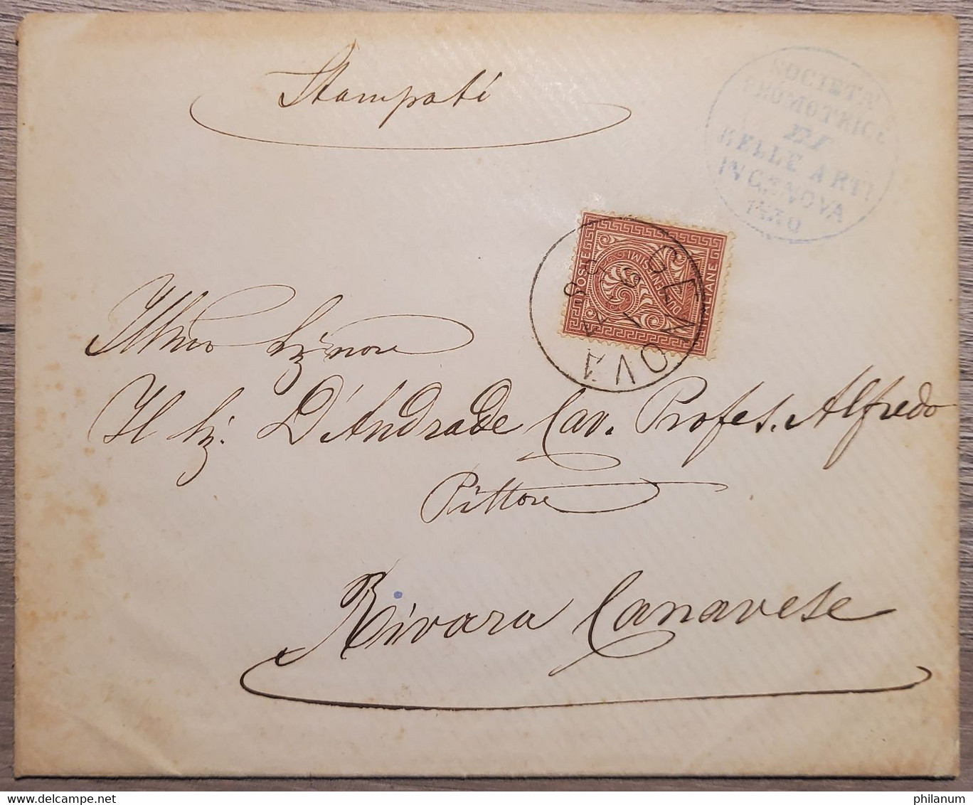 REGNO 1863 - EMISSIONE DE LA RUE - BUSTA CON DOCUMENTO SOCIETA' PROMOTRICE DI BELLE ARTI IN GENOVA 1877 - M.SE SPINOLA - Ohne Zuordnung