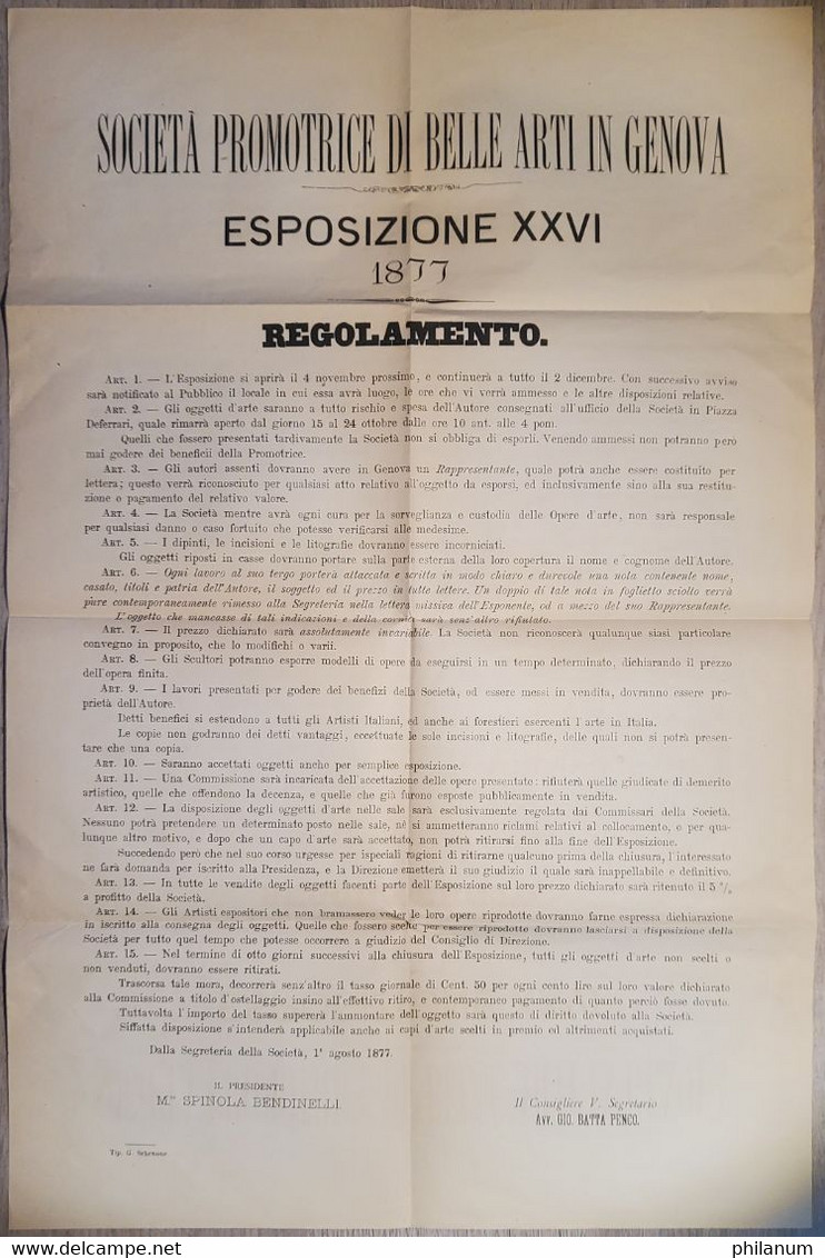 REGNO 1863 - EMISSIONE DE LA RUE - BUSTA CON DOCUMENTO SOCIETA' PROMOTRICE DI BELLE ARTI IN GENOVA 1877 - M.SE SPINOLA - Ohne Zuordnung