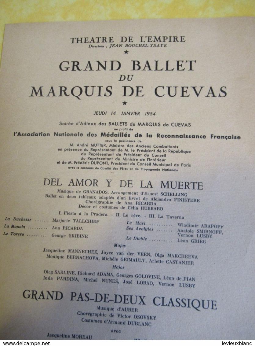 Programme ancien / Théâtre de L' EMPIRE/ Grand Ballet du Marquis de Cuevas / Bronislava Nijinska/ 1954          PROG340