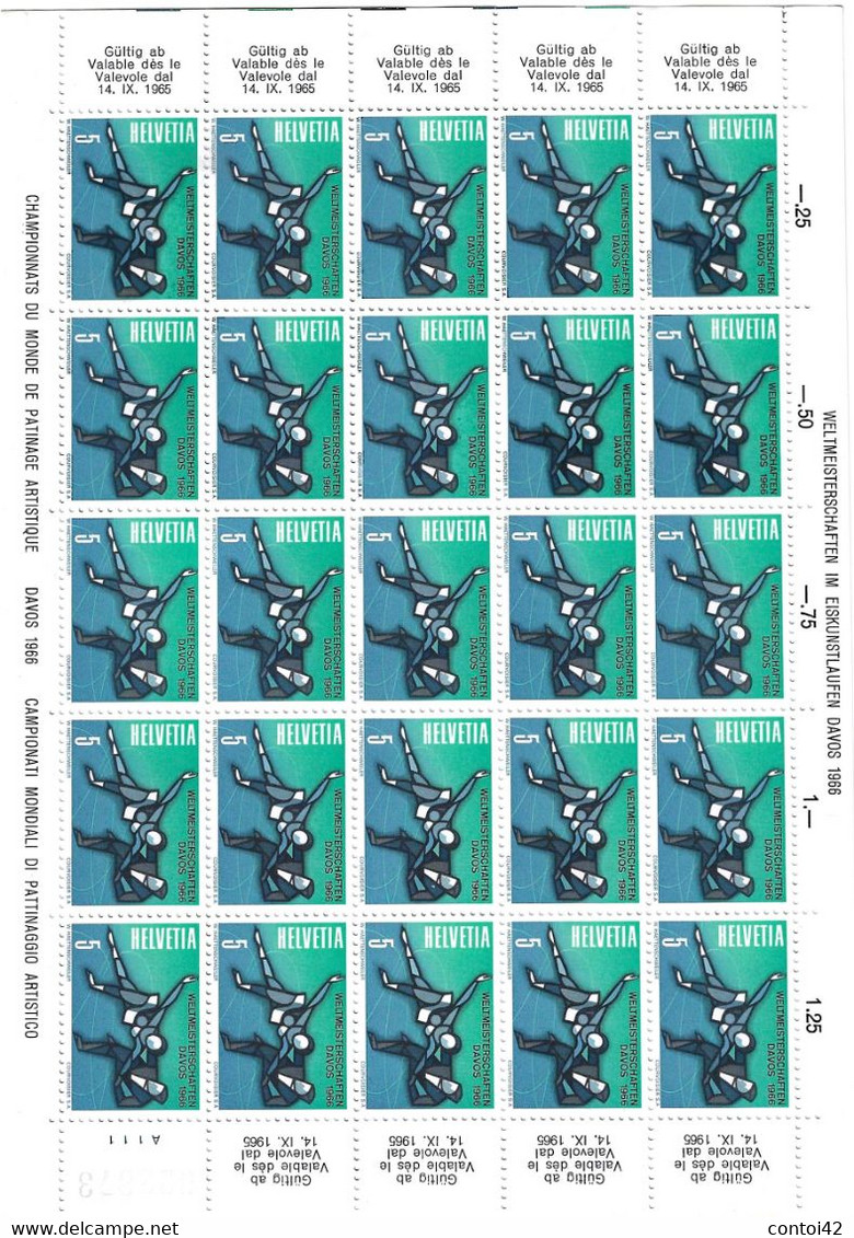 SUISSE HELVETIA 1966 WELTMEISTERSCHAFTEN IM EISKUNSTLAUFEN DAVOS PATINAGE ARTISTIQUE SPORT PATTINAGGIO TIMBRES PLANCHE - Unused Stamps