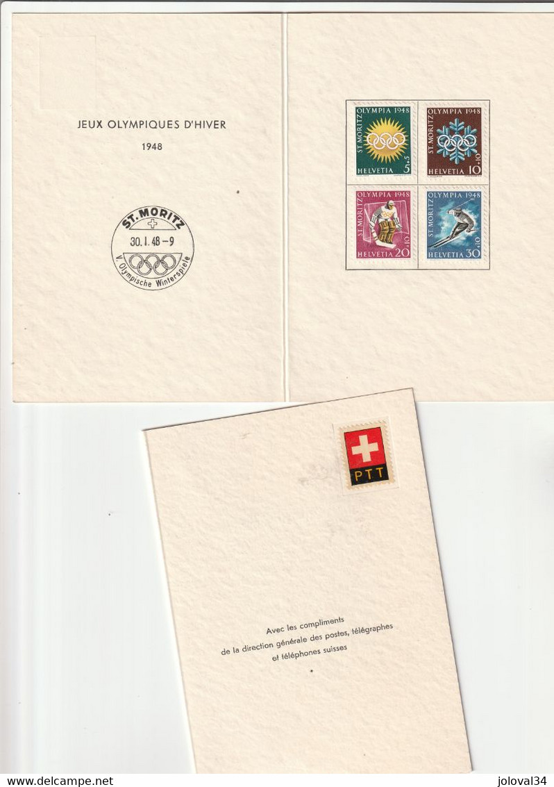 Livret 4 Timbres Jeux Olympiques D' HIVER 1948 ST MORITZ - Inverno1948: St-Moritz