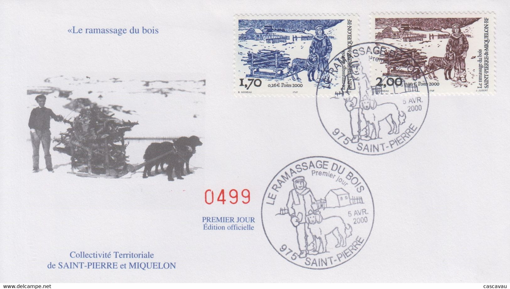 Enveloppe  FDC  1er  JOUR    SAINT  PIERRE  Et  MIQUELON    Le   Ramassage  Du   Bois   2000 - FDC