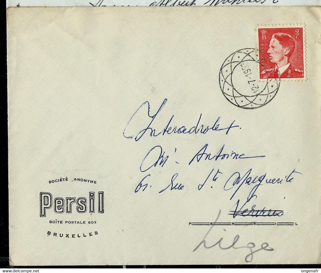 Env. (ent.)  Firme: PERSIL  - Obl DIAMANT  12/07/1953 - Landelijks Post