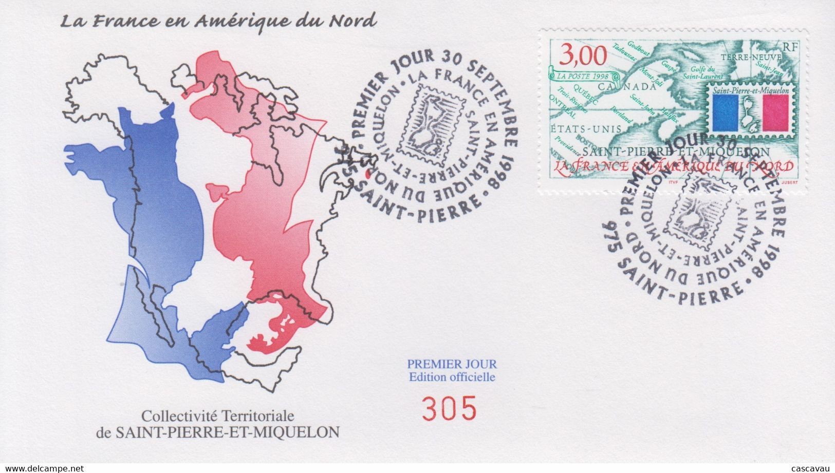 Enveloppe  FDC  1er  JOUR    SAINT  PIERRE  Et  MIQUELON   La  FRANCE  En  AMERIQUE  DU  NORD   1998 - FDC