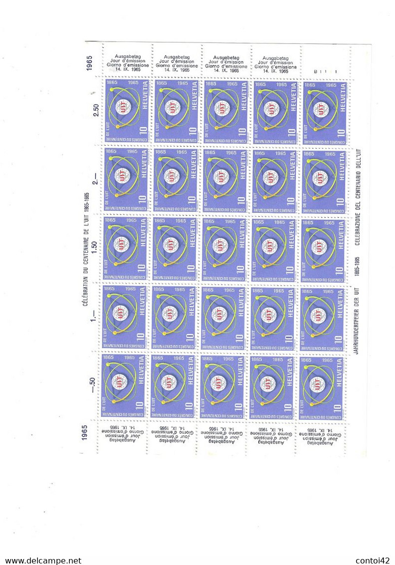 SUISSE HELVETIA 1965 JAHRHUNDERTFEIER DER UIT CENTENAIRE DE L'UIT CENTENARIO DEL CENTENARIO DELL'UIT TIMBRES PLANCHE - Andere & Zonder Classificatie