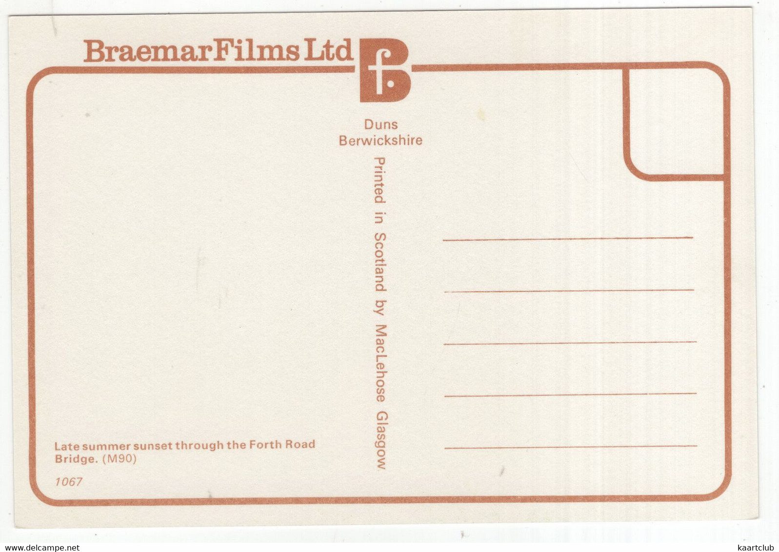 Late Summer Sunset Through The Forth Road Bridge  - (Scotland) - 'BraemarFilms Ltd' Postcard - Fife