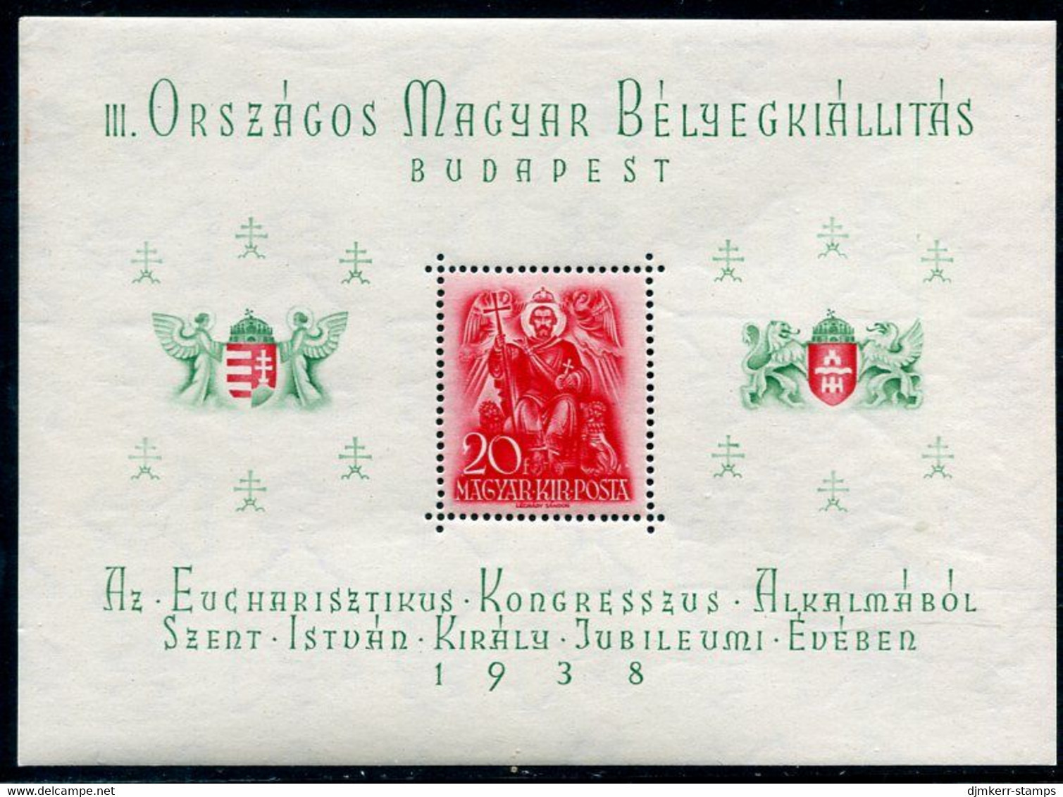 HUNGARY 1938 St.Stephen And  Eucharistic Congress Block MNH / **. Michel Block 2 - Unused Stamps