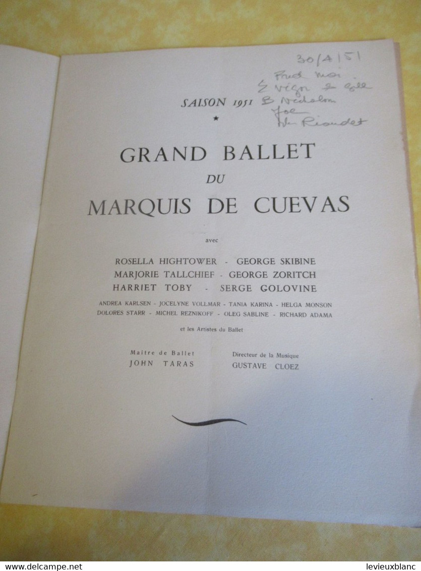 Plaquette Ancienne/Théâtre De L'EMPIRE /Grand Ballet Du Marquis De Cuevas/Tallchieff/Skibine/Hightower/1951      PROG342 - Programma's