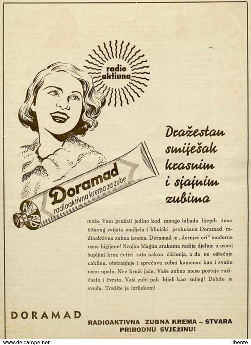 Doramad Radioaktivna Krema Dentifrice Thoopaste Radioactivité Publicité - Advertising (Photo) - Objects