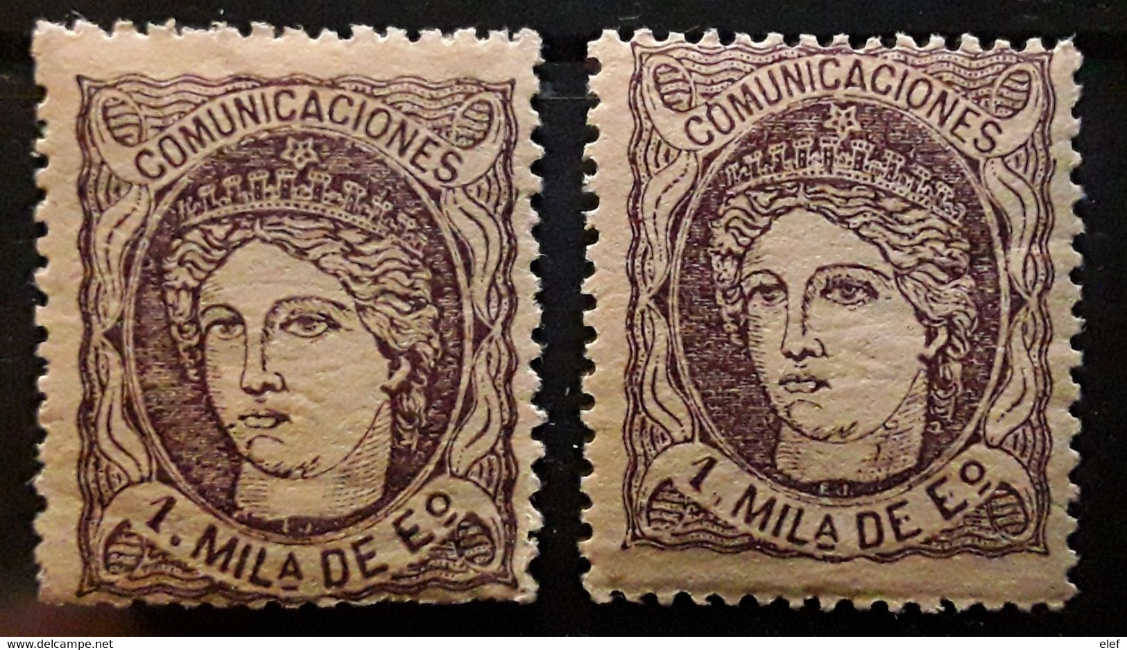 ESPANA ESPAGNE SPAIN 1870 REGENCE,Yvert No 102 A,1 M Violet S Chamois,2 Nuances Dont VARIETE Sans Point Neuf ** MNH TTB - Unused Stamps