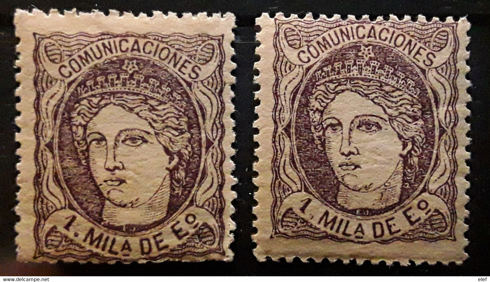 ESPANA ESPAGNE SPAIN 1870 REGENCE,Yvert No 102 A,1 M Violet S Chamois,2 Nuances Dont VARIETE Sans Point Neuf ** MNH TTB - Nuovi