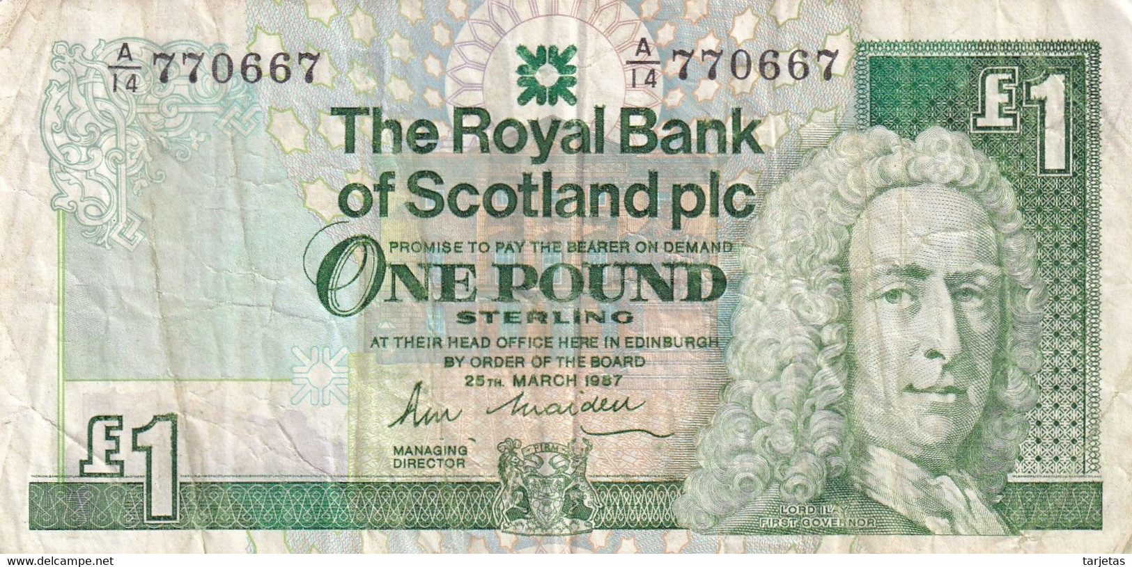 BILLETE DE ESCOCIA DE 1 POUND DEL AÑO 1987  (BANKNOTE) - 1 Pound