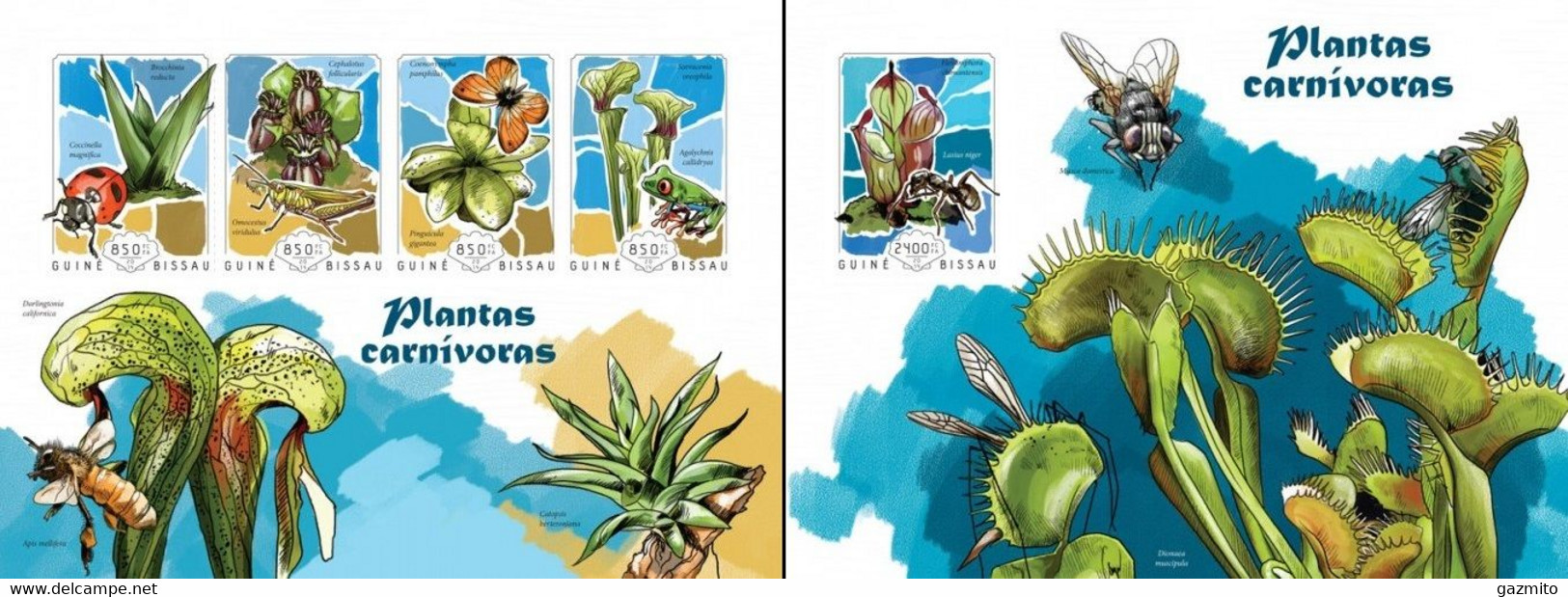 Guinea Bissau 2014, Carnivorous Plants And Insects, 4val In BF+BF IMPERFORATED - Vegetables