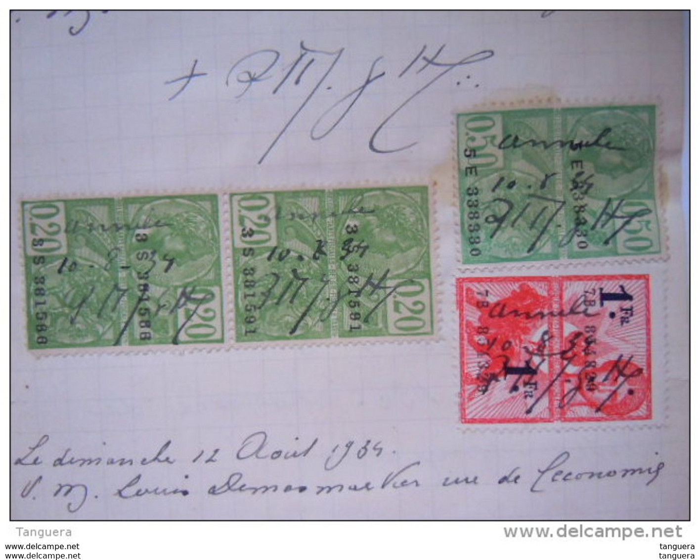 Belgique  1934  Fiscale Zegels 52 0.20, 56 0.50, 176 1 Fr  Timbre Fiscal Op Factuur Sur Facture Meuble - Documents