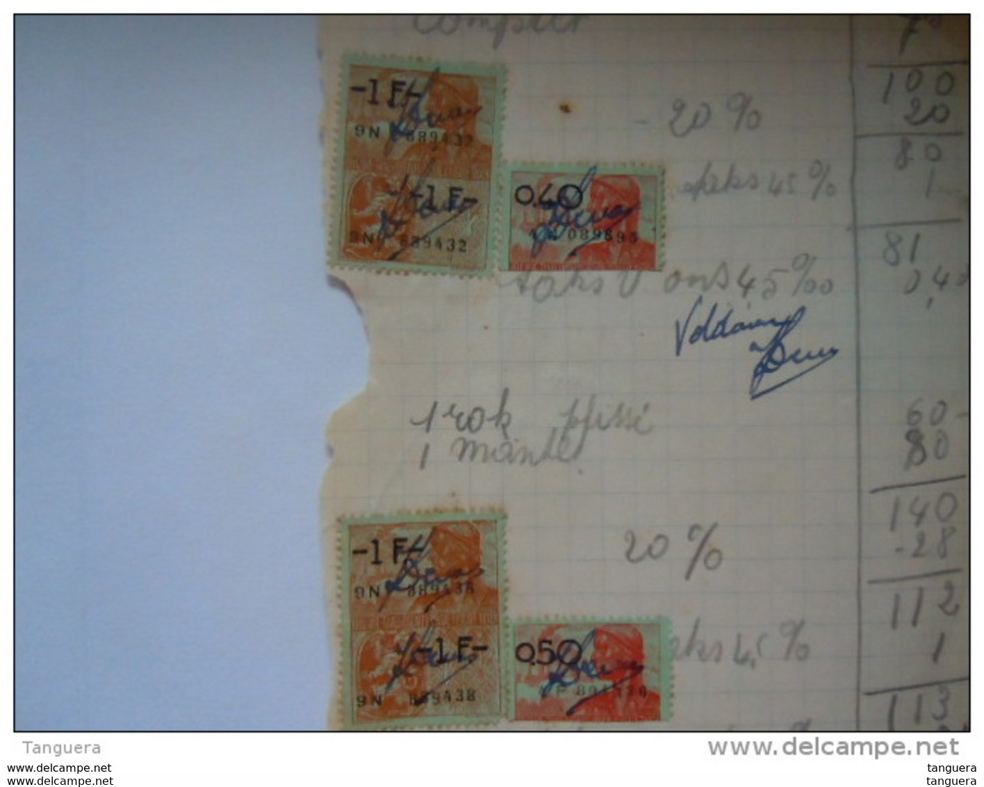 Belgique 1948 ?403 0.40, 405 0.50, 414 1 F  Fiscale Zegels Timbres Fiscale Sur Facture Op Factuur - Documents