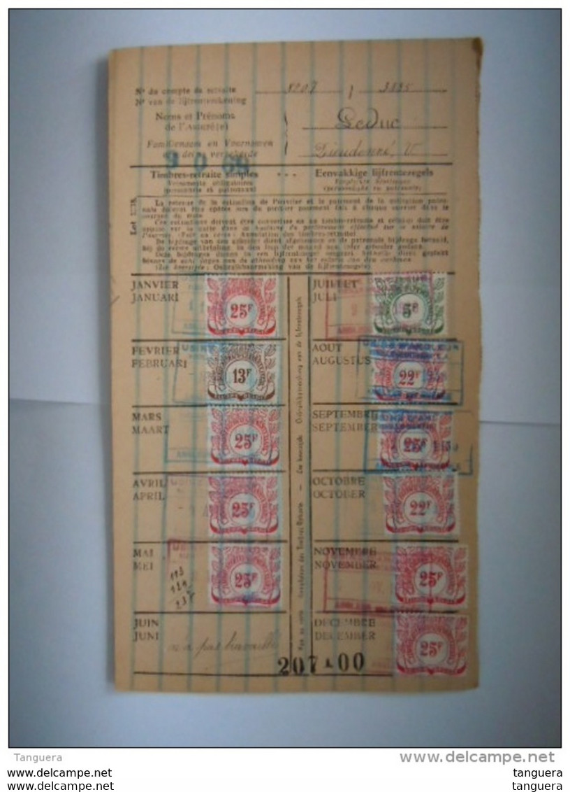 Dokument Zegels LIJFRENTEZEGEL Timbres De Retraite Privestempel Usine D'Angleur Vieille Montagne1939-1940 - Documents