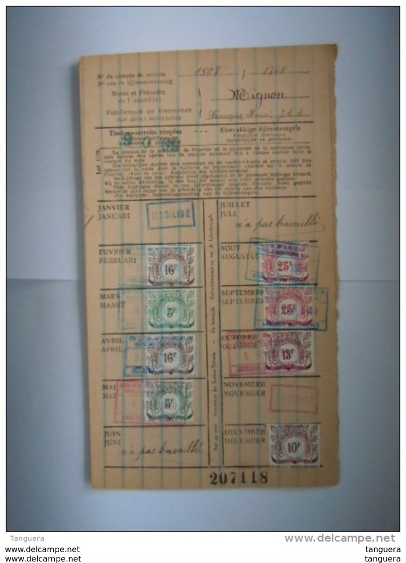 Dokument Zegels LIJFRENTEZEGEL Timbres De Retraite Privestempel Usine D'Angleur Vieille Montagne1939-1940 - Dokumente