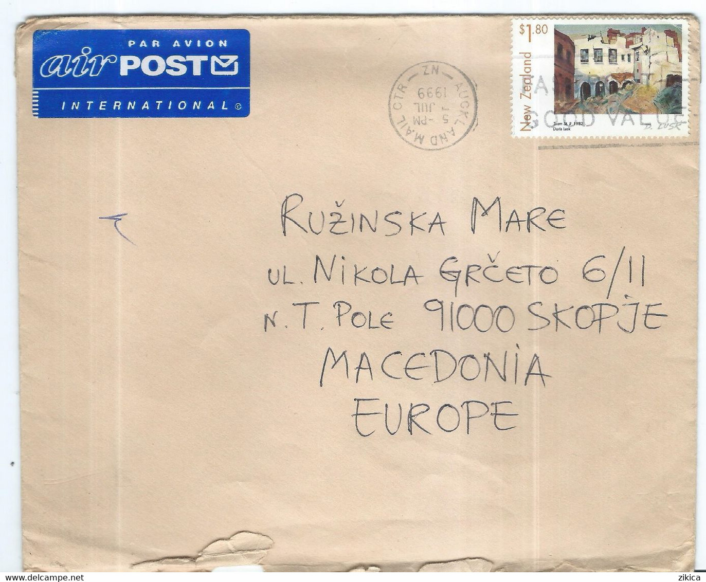New Zealand Letter Via Macedonia 1999,stamp : 1999 Paintings By Doris Lusk,Art - Covers & Documents