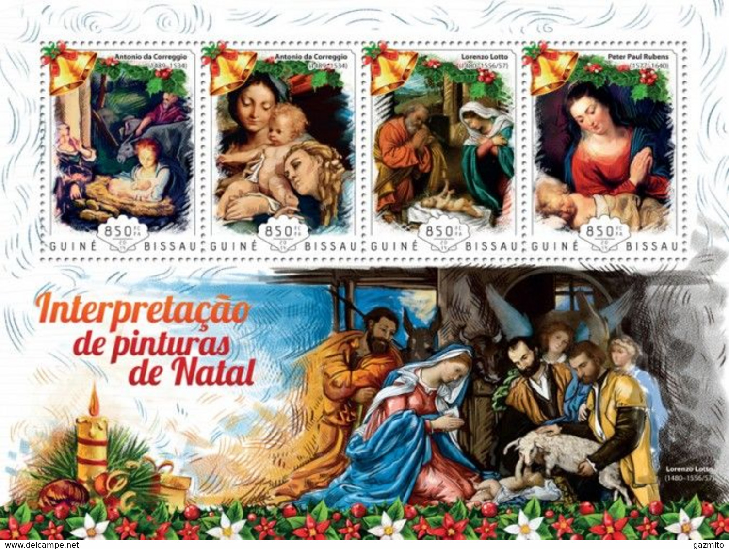 Guinea Bissau 2014, Christmas, Painting By Rubens, Correggio, 4val In BF - Cuadros