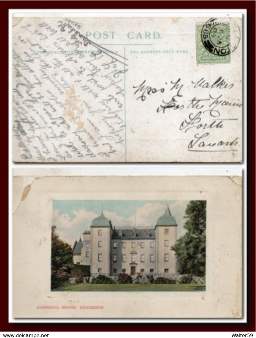 1909 UK Great Britain Postcard Darnhall House Eddleston Posted To Scotland 2scans - Dumfriesshire