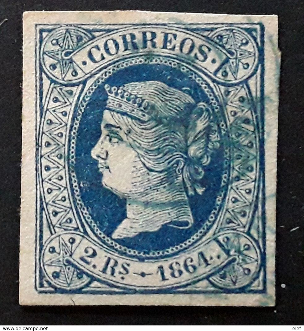 ESPANA ESPAGNE SPAIN 1864  Isabela II ,Yvert No 64, 2 Dos REALES Bleu Obl Cachet Bleu,TTB - Nuevos