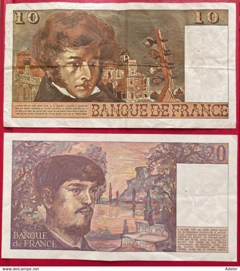 Beau Lot De 2 Billets De 10 Francs Hector Berlioz 1976 Et 20 Francs Debussy 1983. Etat TTB - 10 F 1972-1978 ''Berlioz''