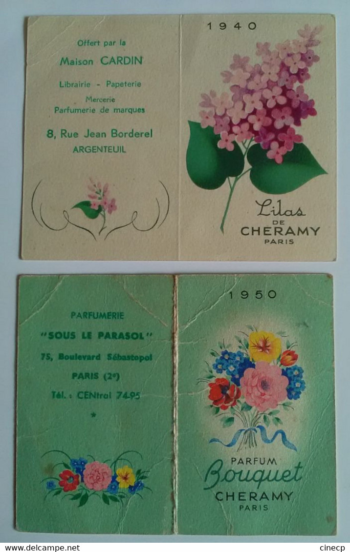 Lot De 2 Calendrier S De Poche Parfum Lilas Et Bouquet De CHERAMY 1940 1950 Maison Cardin Argenteuil - Petit Format : 1921-40