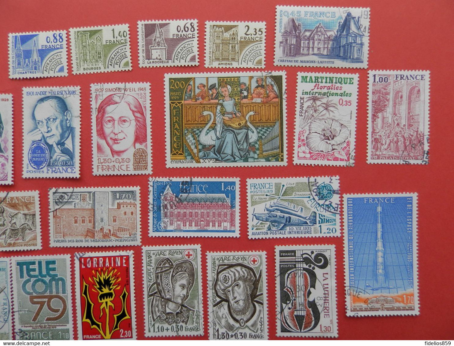 FRANCE OBLITERES LUXE : ANNEE COMPLETE 1979 ( MANQUE 2 TIMBRES ) SOIT 45 TIMBRES POSTE DIFFERENTS + PA 52 + PREOS 158/65 - 1970-1979