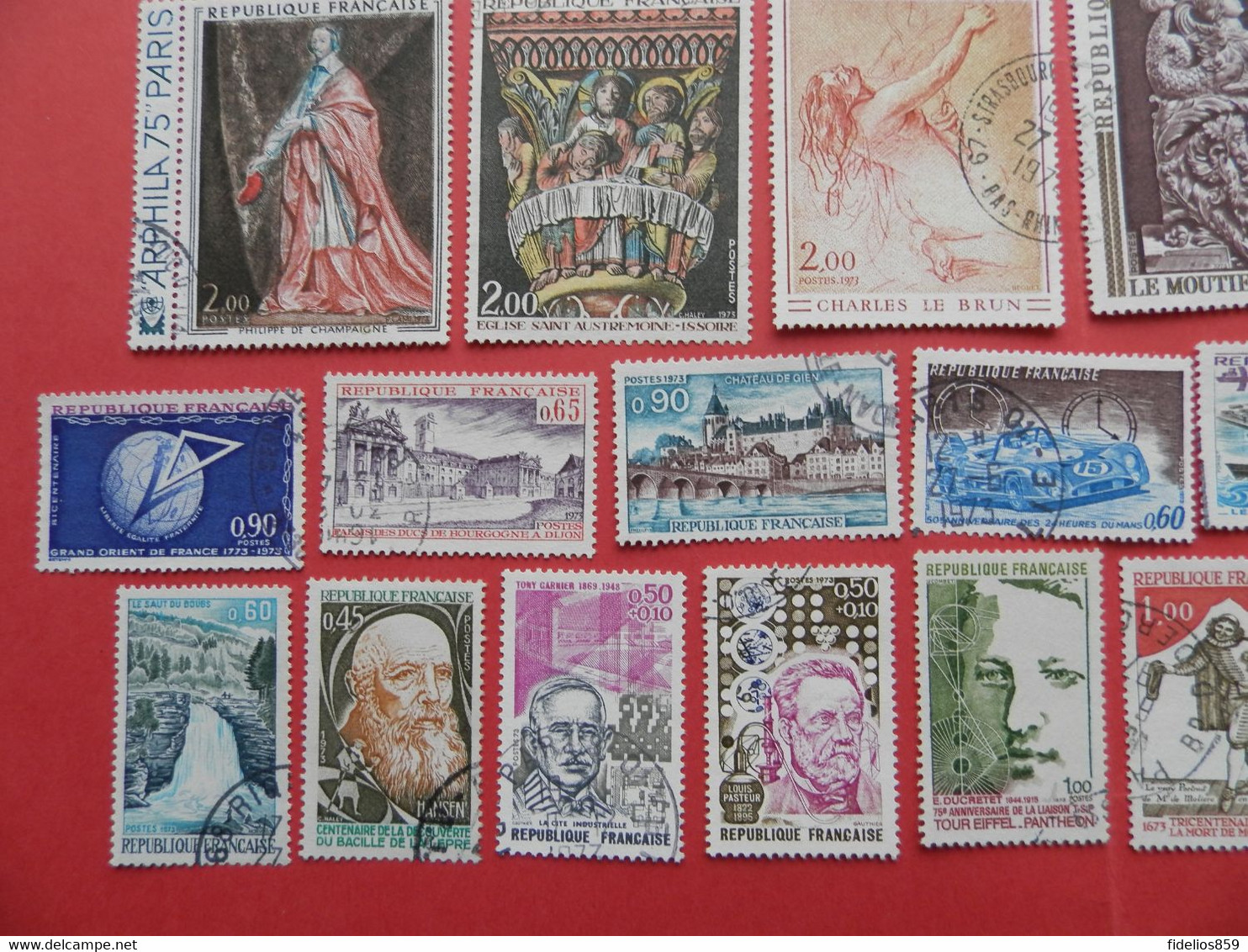 FRANCE OBLITERES LUXE : ANNEE COMPLETE 1973 SOIT 46 TIMBRES POSTE DIFFERENTS + PA 48 - 1970-1979