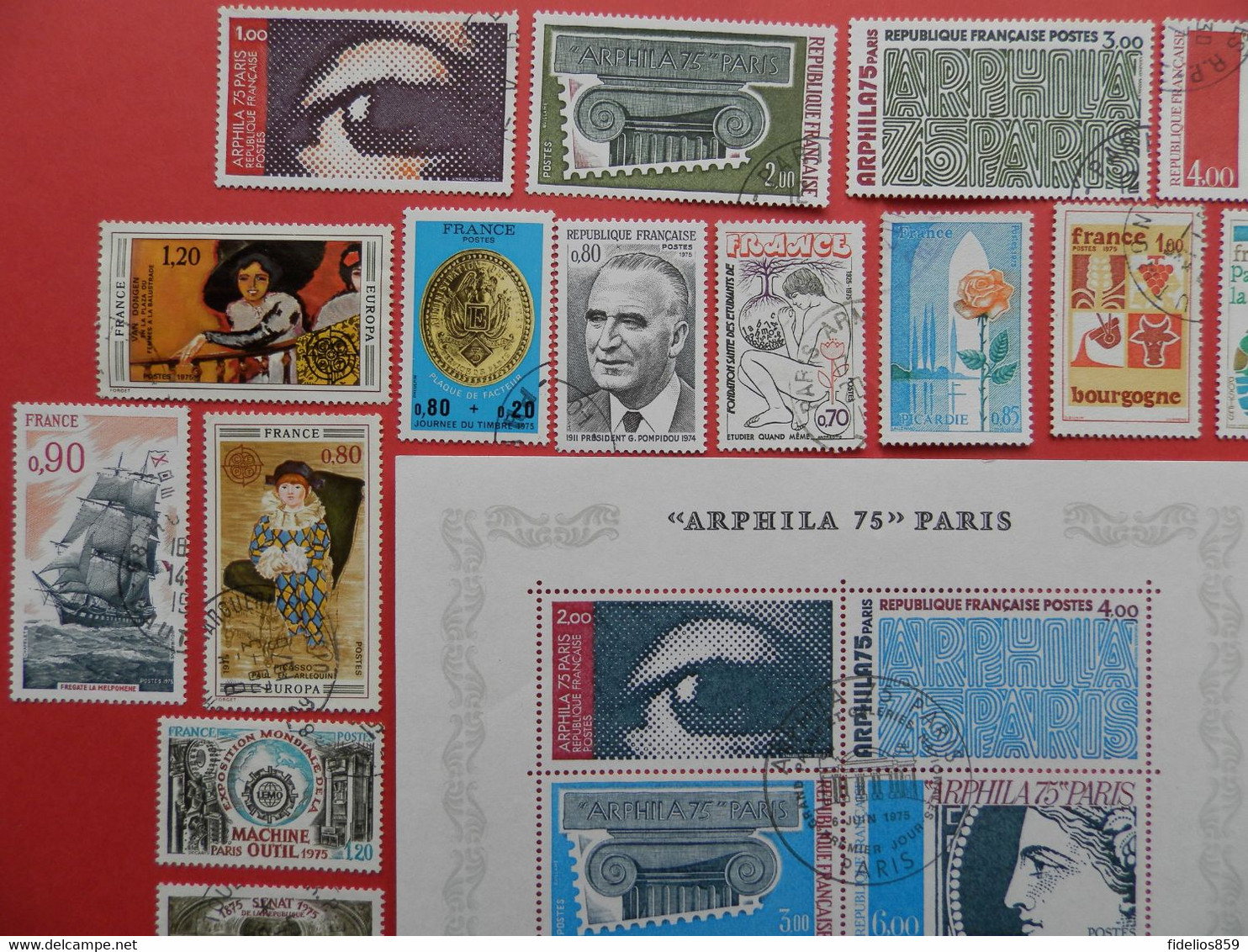 FRANCE OBLITERES LUXE : ANNEE COMPLETE 1975 SOIT 29 TIMBRES POSTE DIFFERENTS + BF 7+ SERVICES 43/48 - 1970-1979