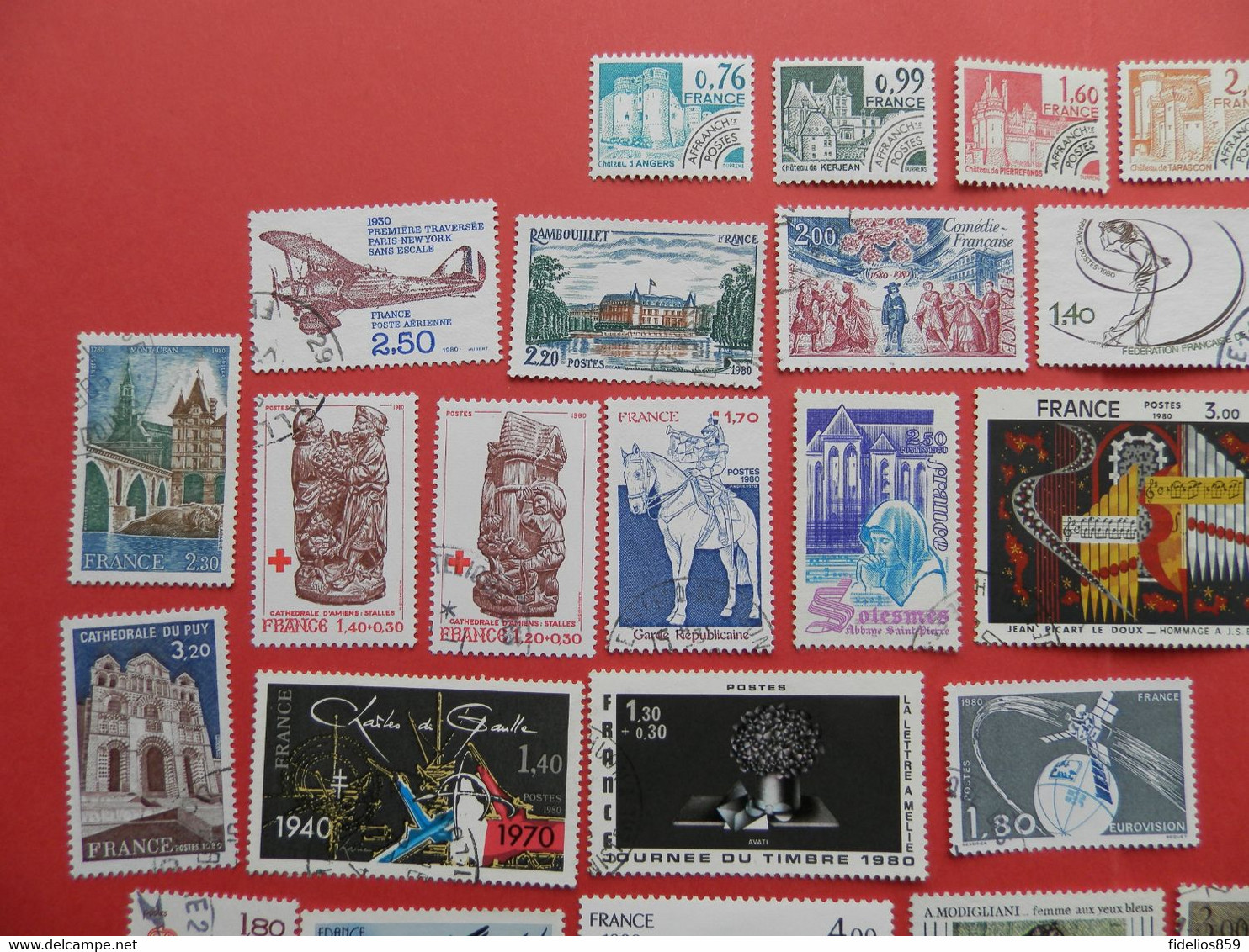 FRANCE OBLITERES LUXE : ANNEE COMPLETE 1980 SOIT 45 TIMBRES POSTE DIFFERENTS + PA 53 + PREOS 166/69 - 1980-1989