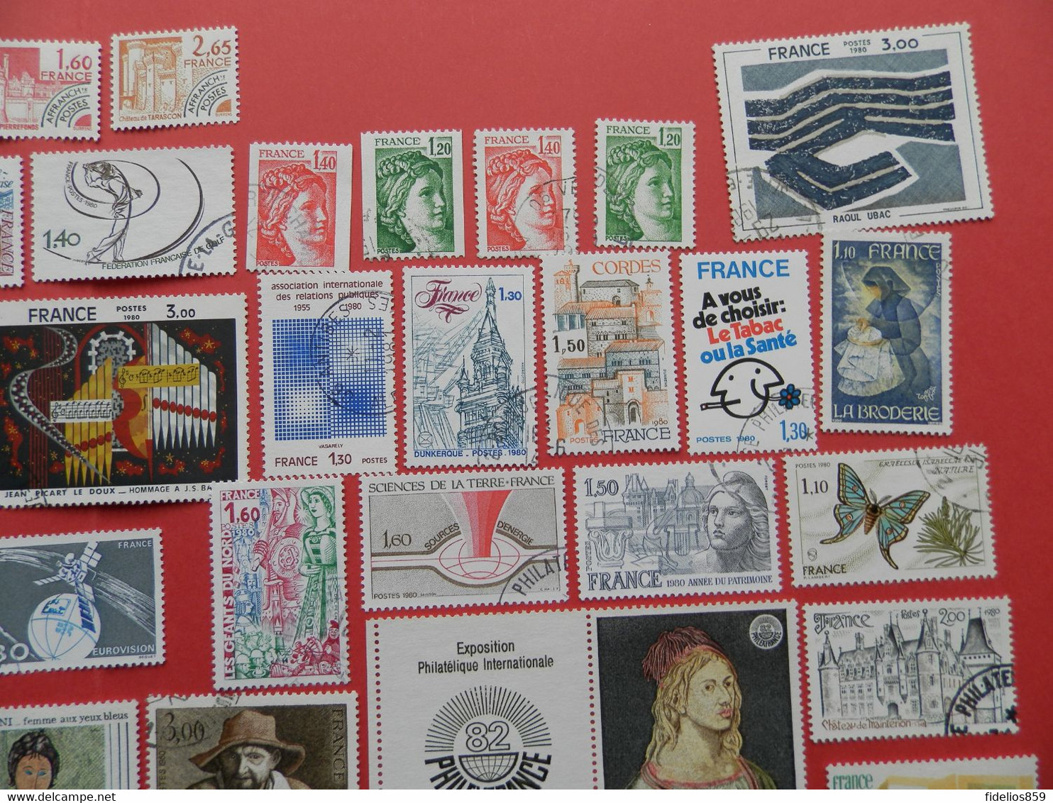 FRANCE OBLITERES LUXE : ANNEE COMPLETE 1980 SOIT 45 TIMBRES POSTE DIFFERENTS + PA 53 + PREOS 166/69 - 1980-1989