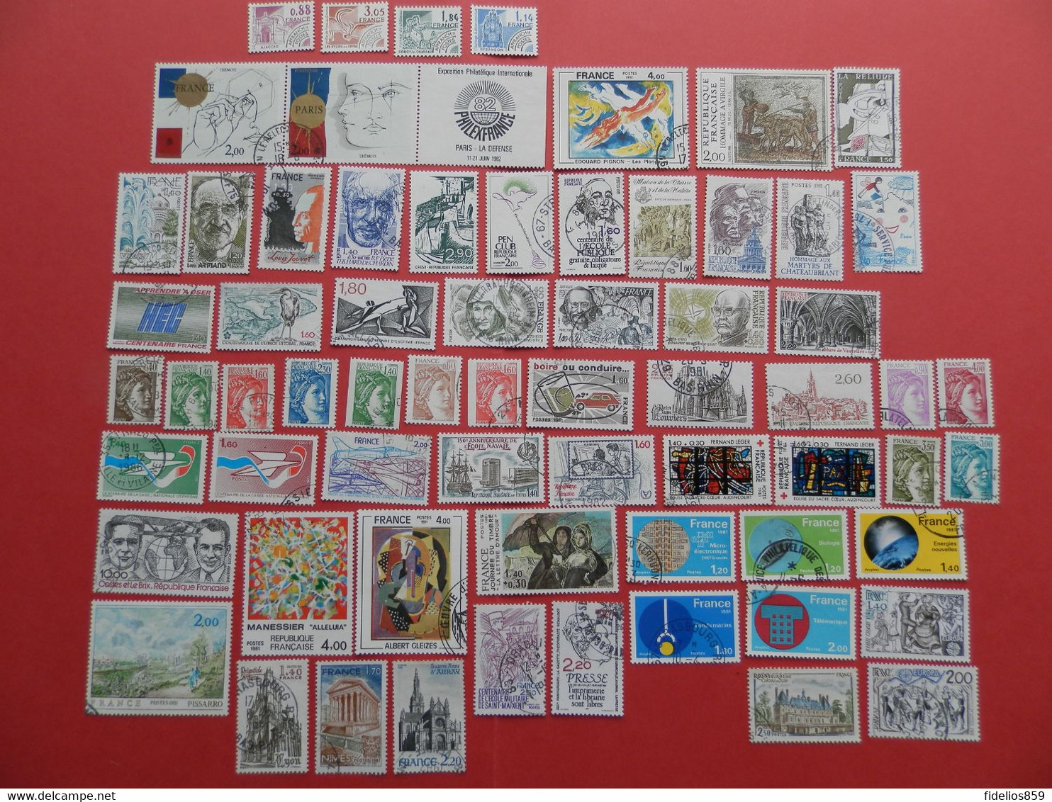 FRANCE OBLITERES LUXE : ANNEE COMPLETE 1981 SOIT 60 TIMBRES POSTE DIFFERENTS + PA 54/55 + PREOS 170/73 - 1980-1989