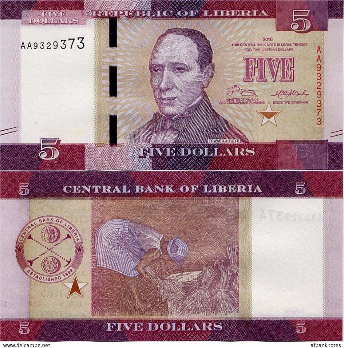 LIBERIA       5 Dollars       P-31a       2016       UNC - Liberia