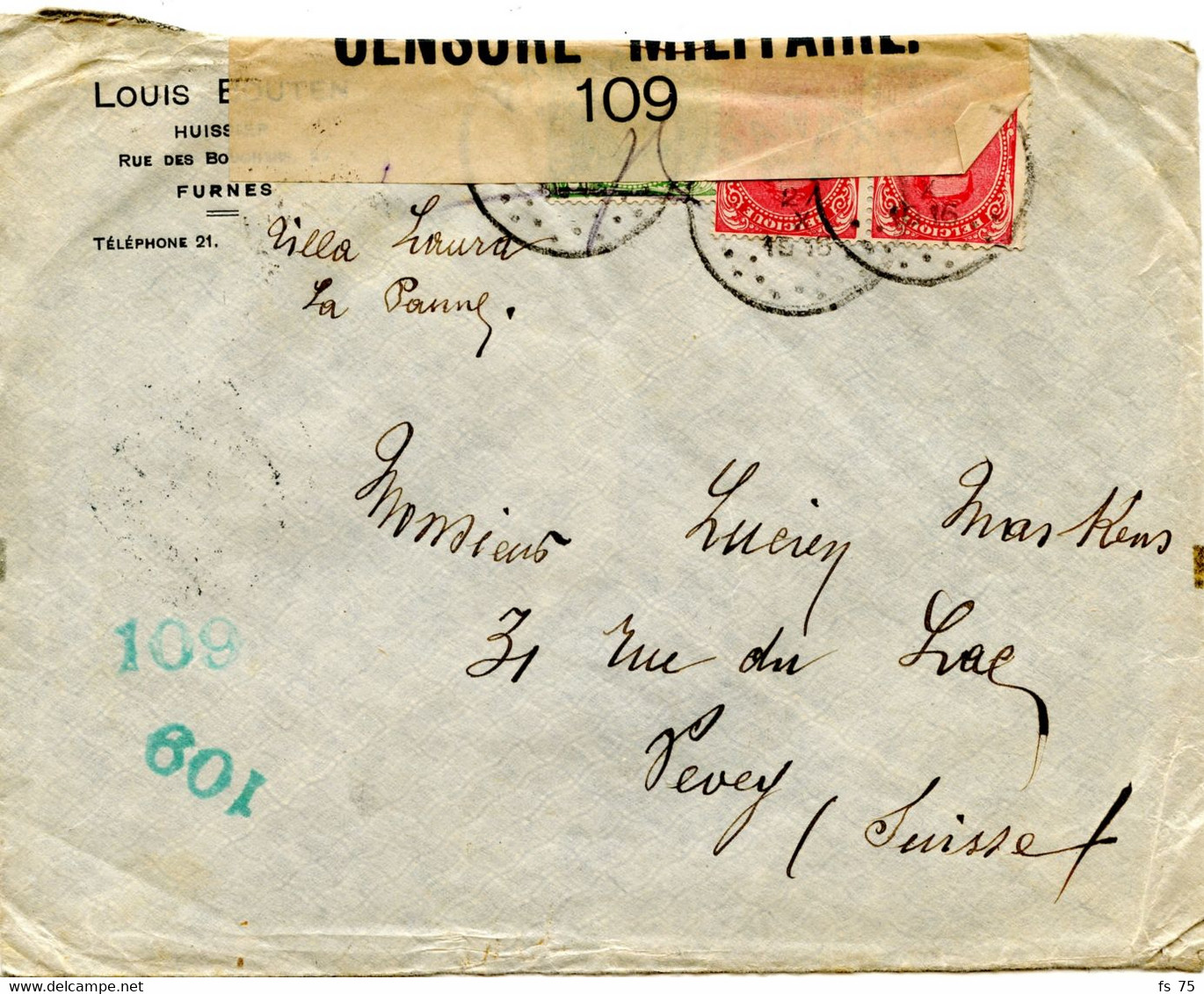 BELGIQUE - COB 137+138X2 SIMPLE CERCLE PANNE SUR LETTRE CENSUREE POUR LA SUISSE, 1916 - Not Occupied Zone