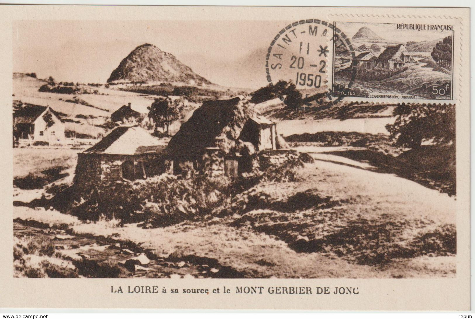 France Carte Maximum Mont Gerbier Des Jonc 843 Oblit 1950 - 1940-1949