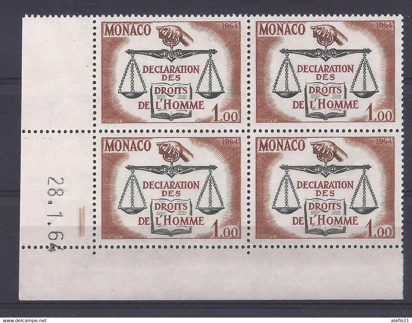 MONACO N° 661 - Bloc De 4 COIN DATE - NEUF SANS CHARNIERE - 28/1/64 - Unused Stamps