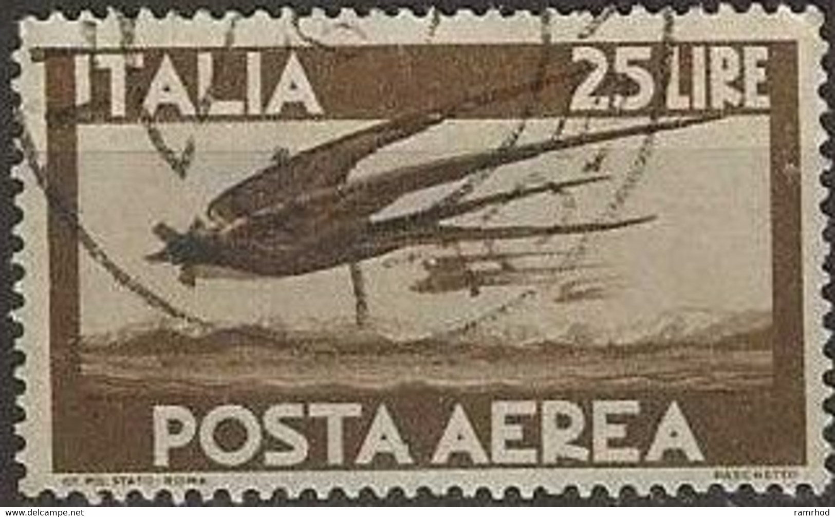 ITALY 1945 Air. Swallow In Flight - 25l. - Brown FU - Poste Aérienne