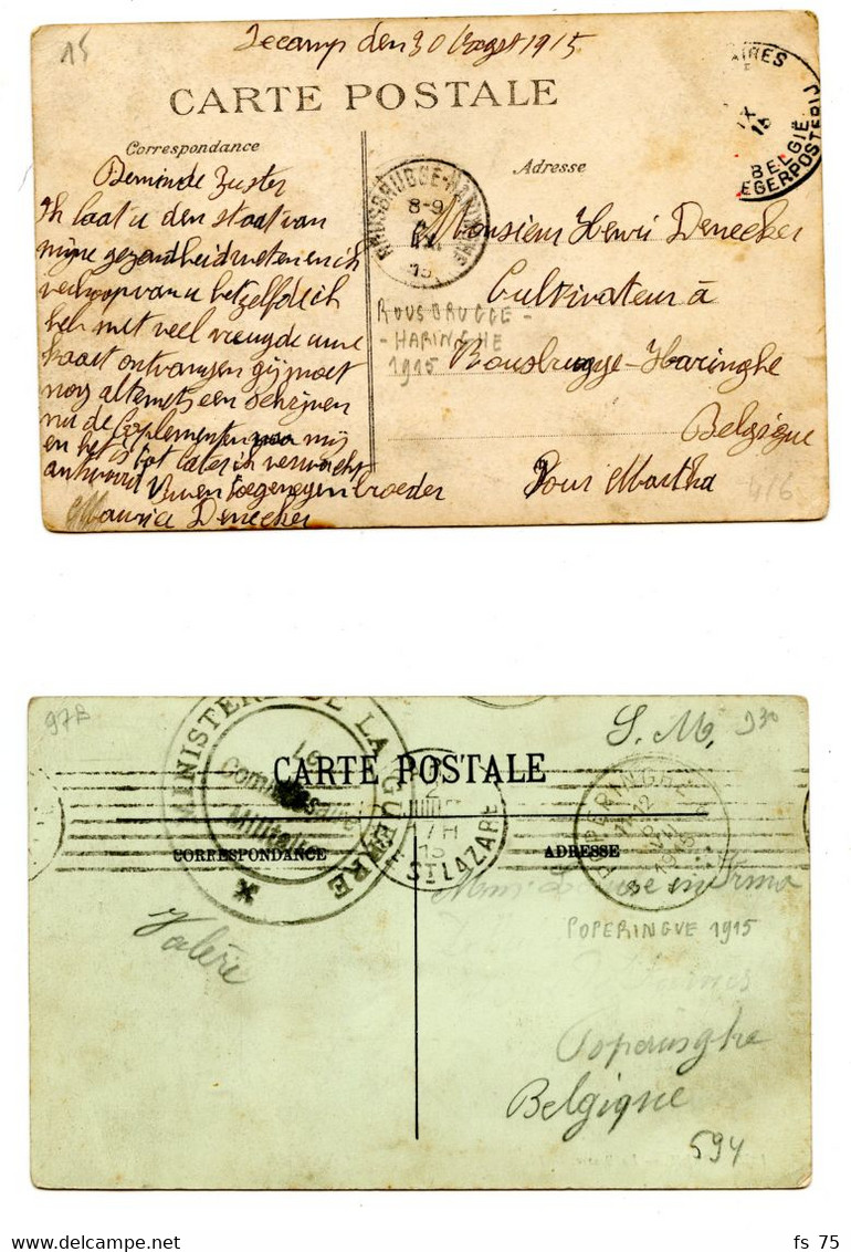 BELGIQUE - LOT DE 4 CARTES POSTALES ADRESSEES EN BELGIQUE NON OCCUPEE, 1915 - Unbesetzte Zone