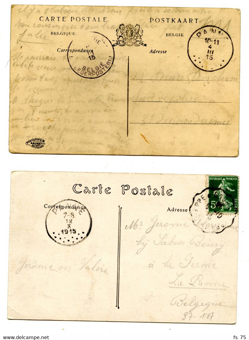 BELGIQUE - LOT DE 4 CARTES POSTALES ADRESSEES EN BELGIQUE NON OCCUPEE, 1915 - Unbesetzte Zone