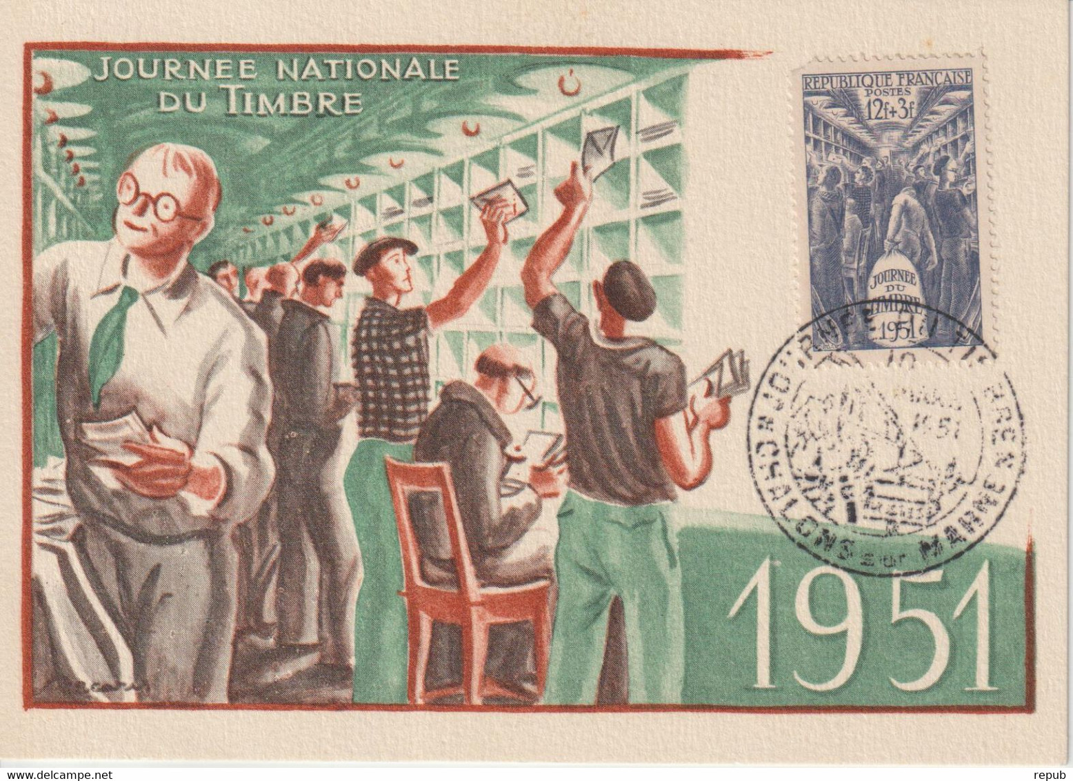 France Carte Maximum 1951 Journée Du Timbre 879 Chalons - 1950-1959