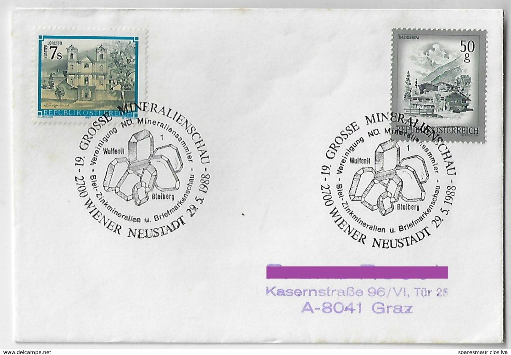 Austria 1998 Cover With 2 Stamp And Commemorative Postmark Geology Mineral Wulfenite From Bad Bleiberg - Minéraux