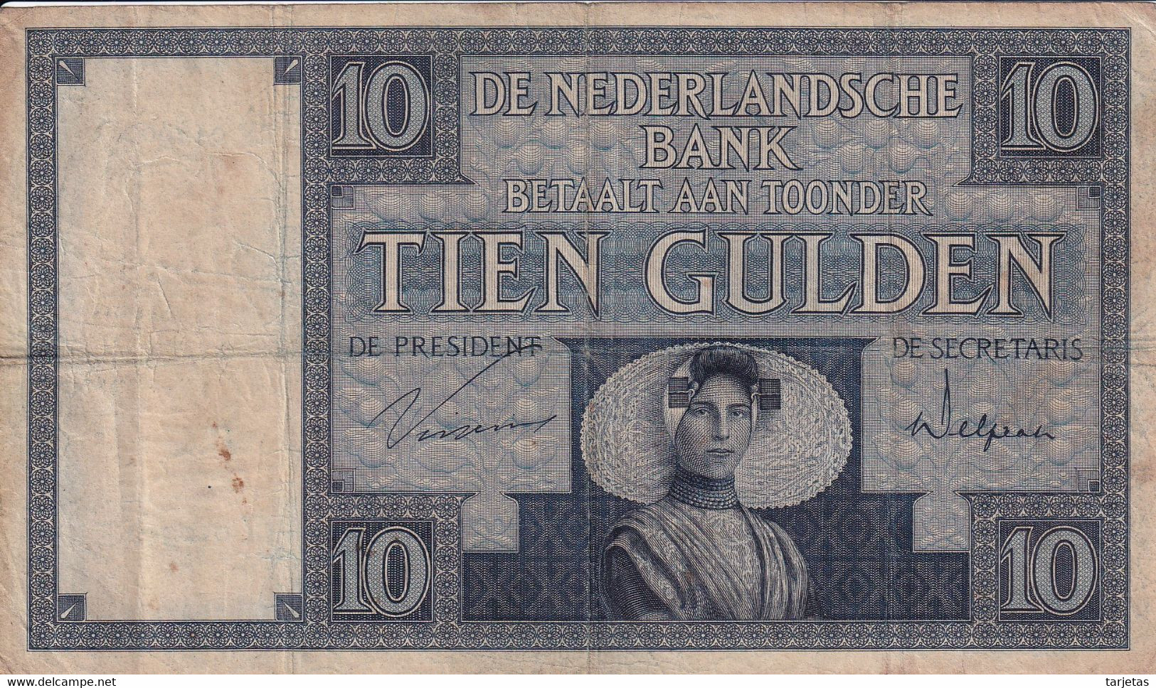 BILLETE DE HOLANDA DE 10 GULDEN DEL 30 DE APRIL 1931  (BANKNOTE)  MUY RARO - 10 Florín Holandés (gulden)