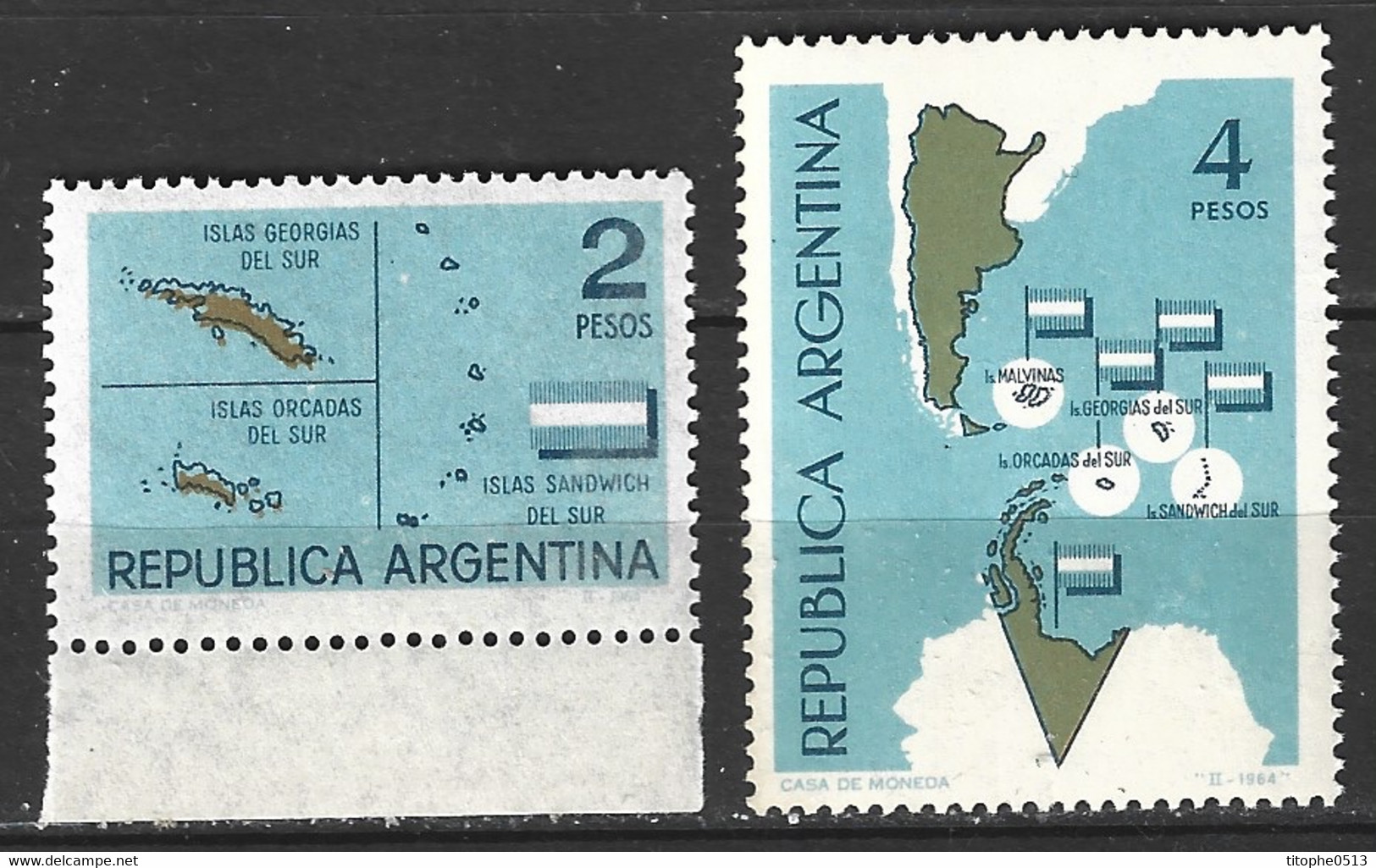 ARGENTINE. N°682-3 De 1964. Cartographie Des Malouines. - Other & Unclassified